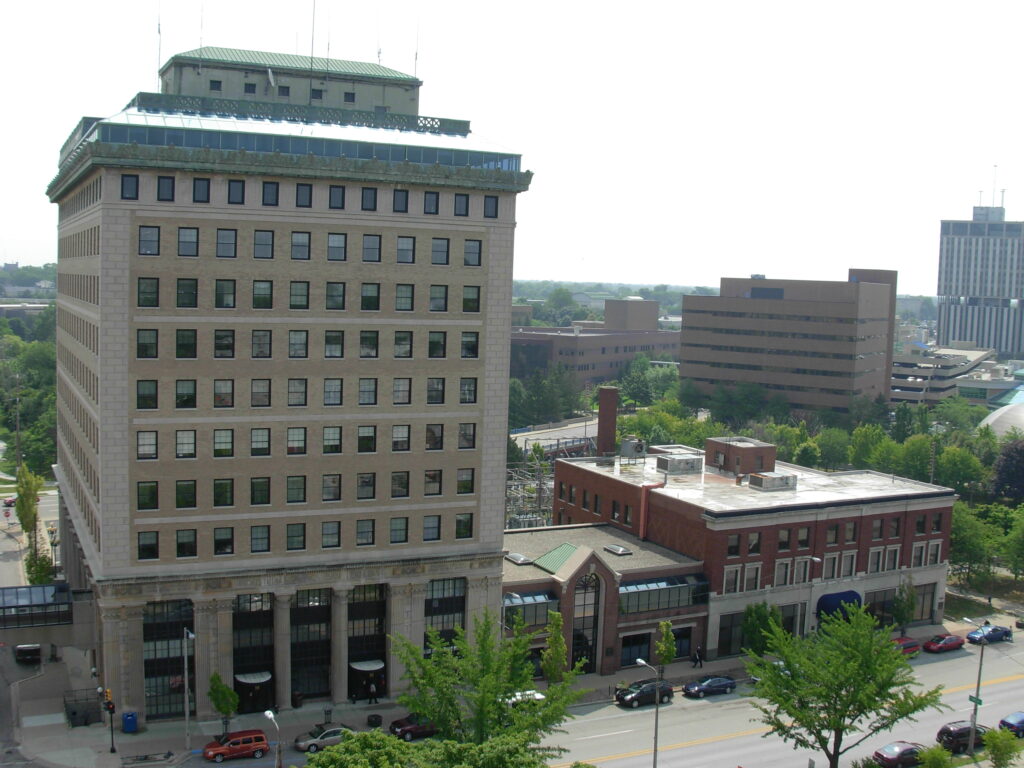 An exterior shot of northbank. 