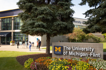 Exterior sign on campus: The University of Michigan-Flint