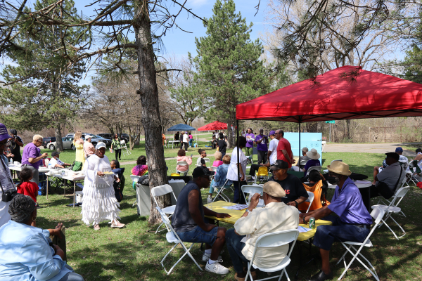 Crowd gathers during St. John Street Memorial block party