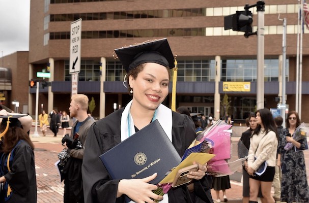 Jeriah Gatlin, a communications major, graduated from UM-Flint in April.