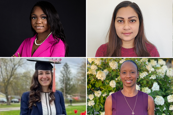 Headshots of four Master of Public Health students and graduates - Brittany Jones Carter, Bushra Kawser, Hannah Theodorovich and Kim Snodgrass