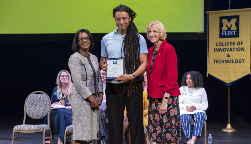 Provost Sonja Feist Price, Interim Chancellor Donna Fry, and Aderemi Artis