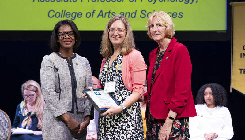 Provost Sonja Feist Price, Interim Chancellor Donna Fry, and Hillary Heinze