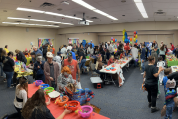 A room filled with trick or treaters