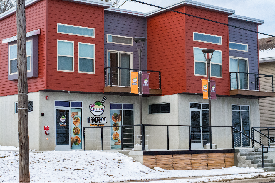 Exterior of the poke bowl restaurant. 