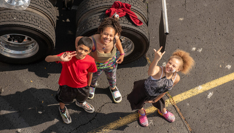 Kids posing for an overhead phgoto