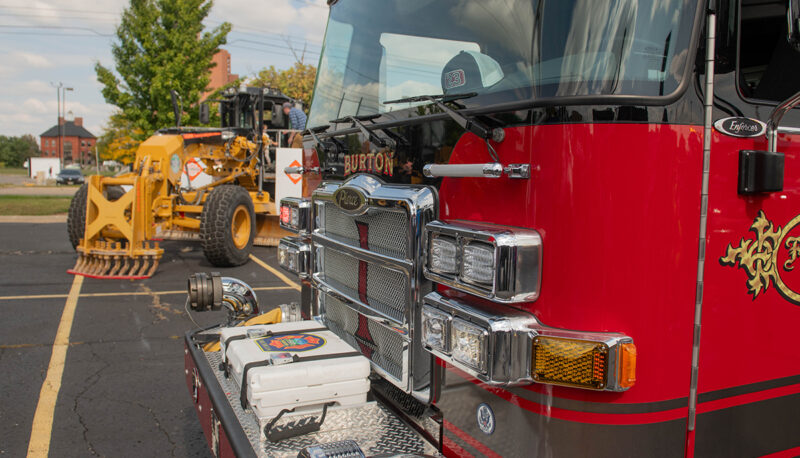 A firetruck and backhoe