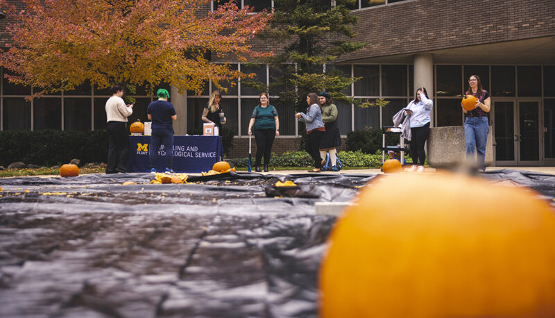 A scene of the pumpkin smashing event