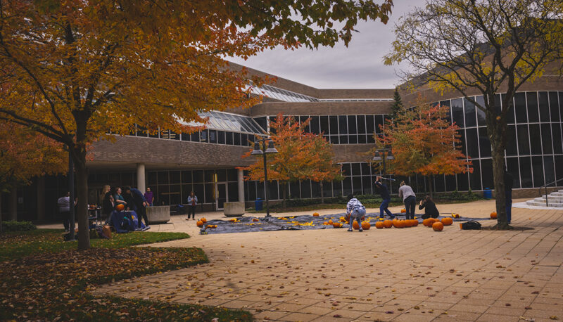 A scene of the pumpkin smashing event