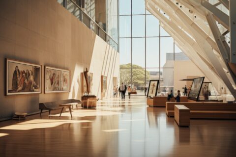 Image of an art gallery administrator examining the gallery's collection