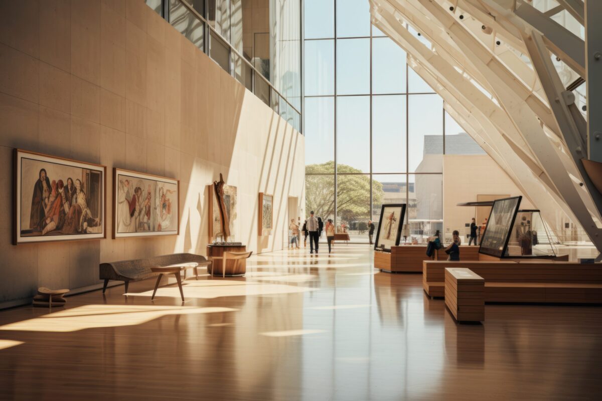 Image of an art gallery administrator examining the gallery's collection