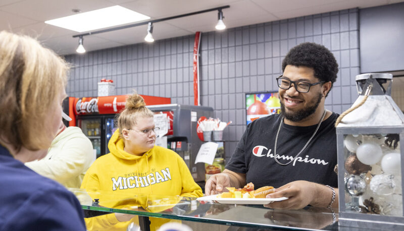 A student getting food