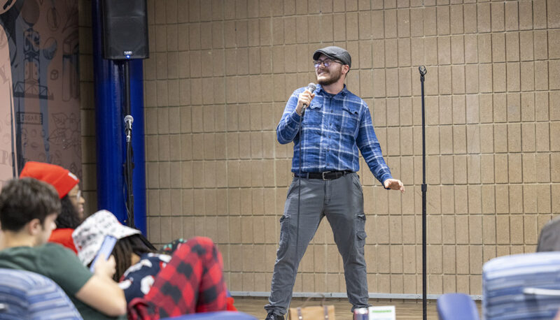 A student singing karaoke