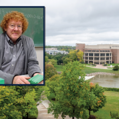 Matt Wyneken overlayed with a photo of campus