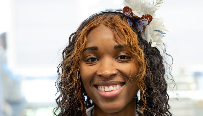 A student wearing a decorative headband.