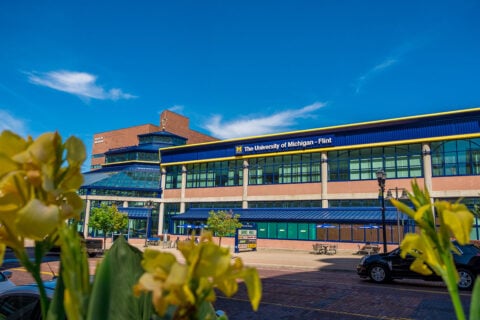 A view of Saginaw St and the University Pavilion