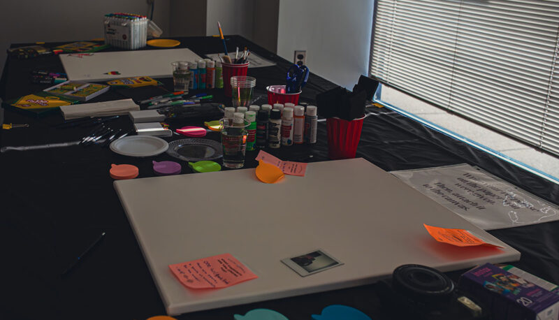 Art supplies laid out for attendees