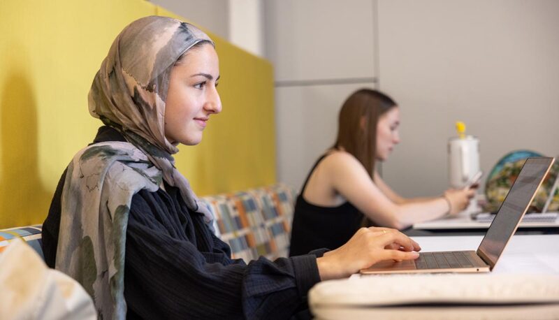 Students seated in the Murchie Science Building