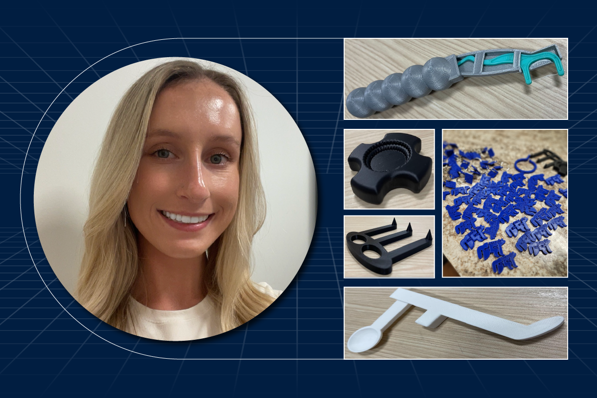 Nicholette Baker, OT student, with OT 3D printed devices.