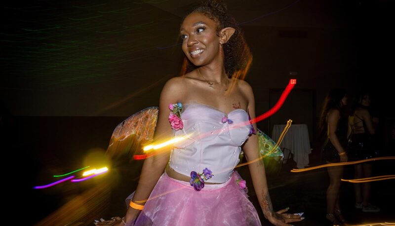 Students dancing during Homecoming in formal attire