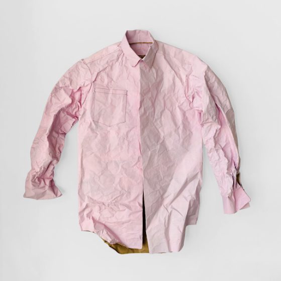 Paper sculpture of a light pink dress shirt