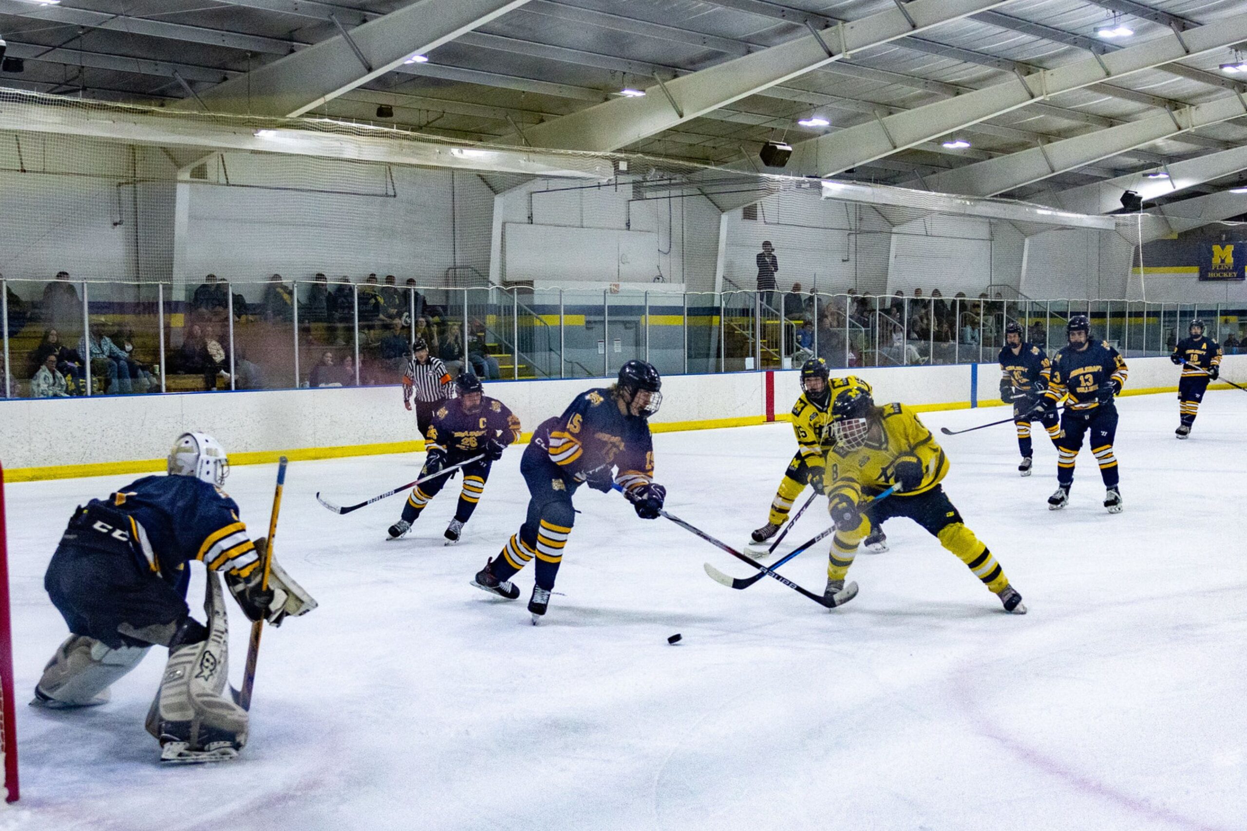 Shot on goal during recent UM-Flint Men's Hockey game