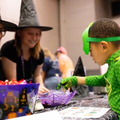 A small child trick or treating