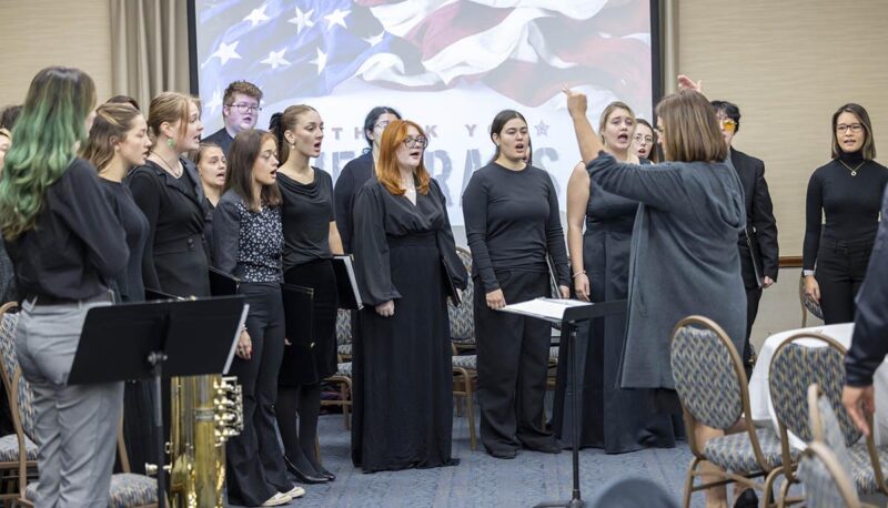 Choir members performing