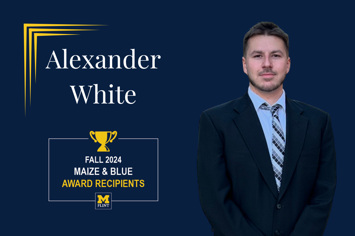 Portrait of a male student who was recently named a Maize & Blue Distinguished Scholar