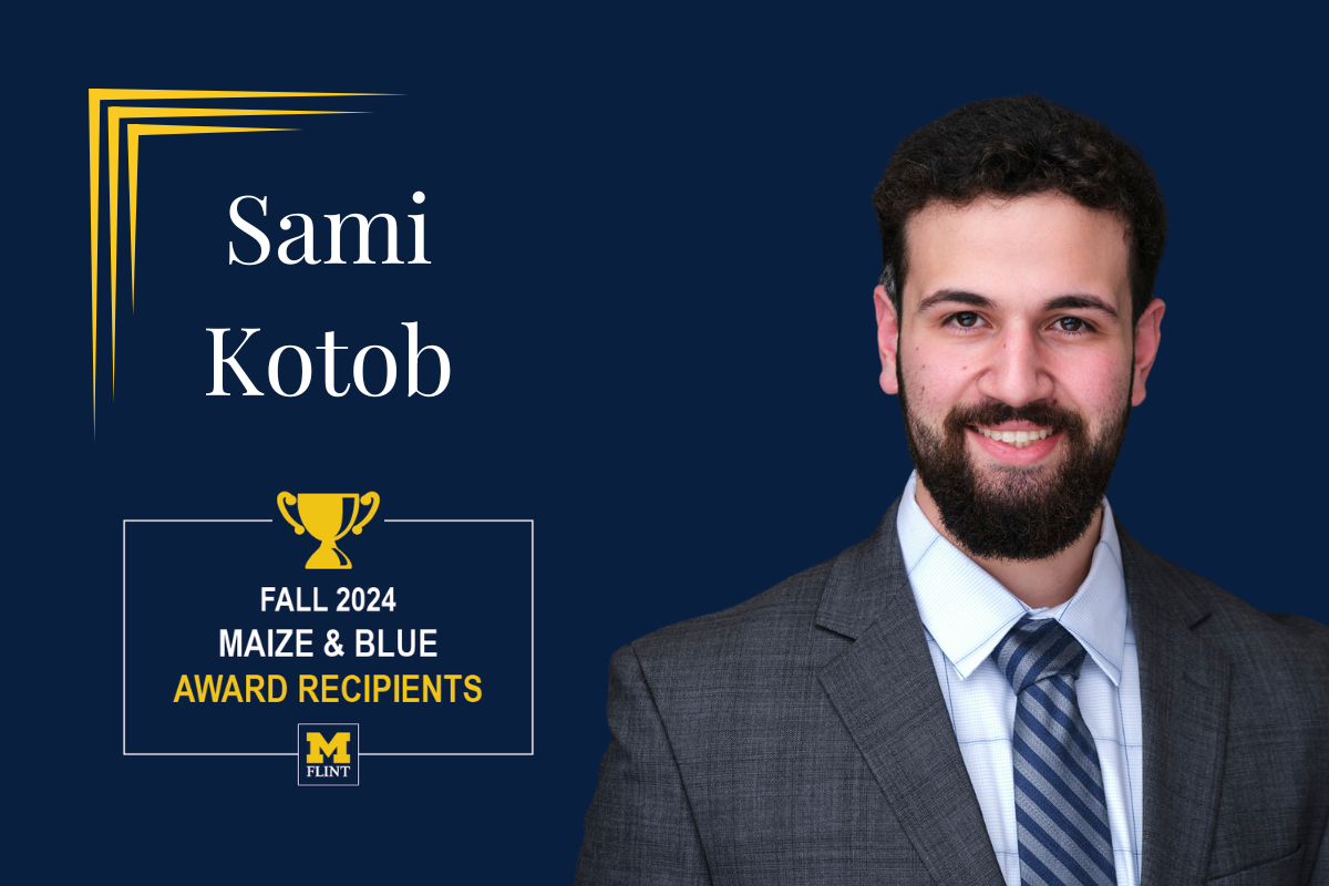 Portrait of a male student who was recently named a Maize & Blue Distinguished Scholar