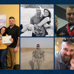 A photo collage of a man in the US army and his family