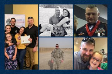 A photo collage of a man in the US army and his family