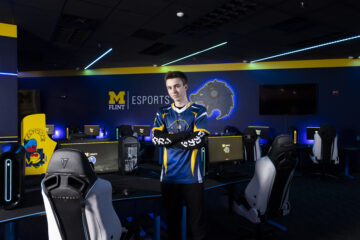 Program manager Luke Rimarcik poses in the UM-Flint Esports Gaming Lab.