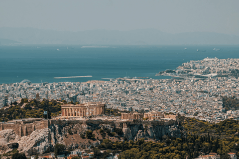 The city of Athens with the Mediterranean Sea in the background