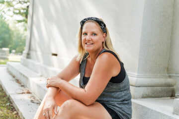 Historic masonry specialist Melanie Purkis at Glenwood Cemetery in Flint, Michigan on August 15, 2025.
