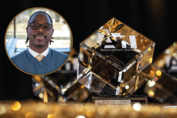 A crystal award with the text "the ATI of Achievement Awards" and "Certified Tourism Ambassador" displayed prominently. Antonio Riggs' photo is overlaid.