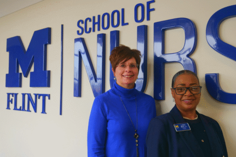 Vickie Jaskiewicz (left), program manager, and Libby Bell (right), student success coordinator for UM-Flint School of Nursing