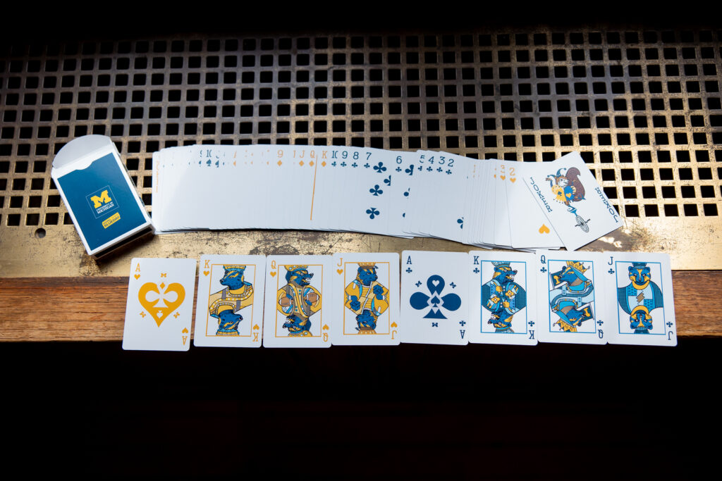 A deck of U-M branded cards