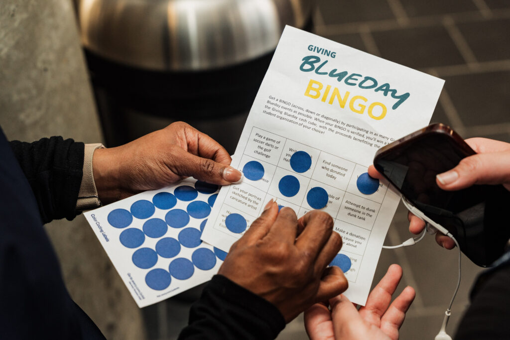 A Giving Blueday Bingo card