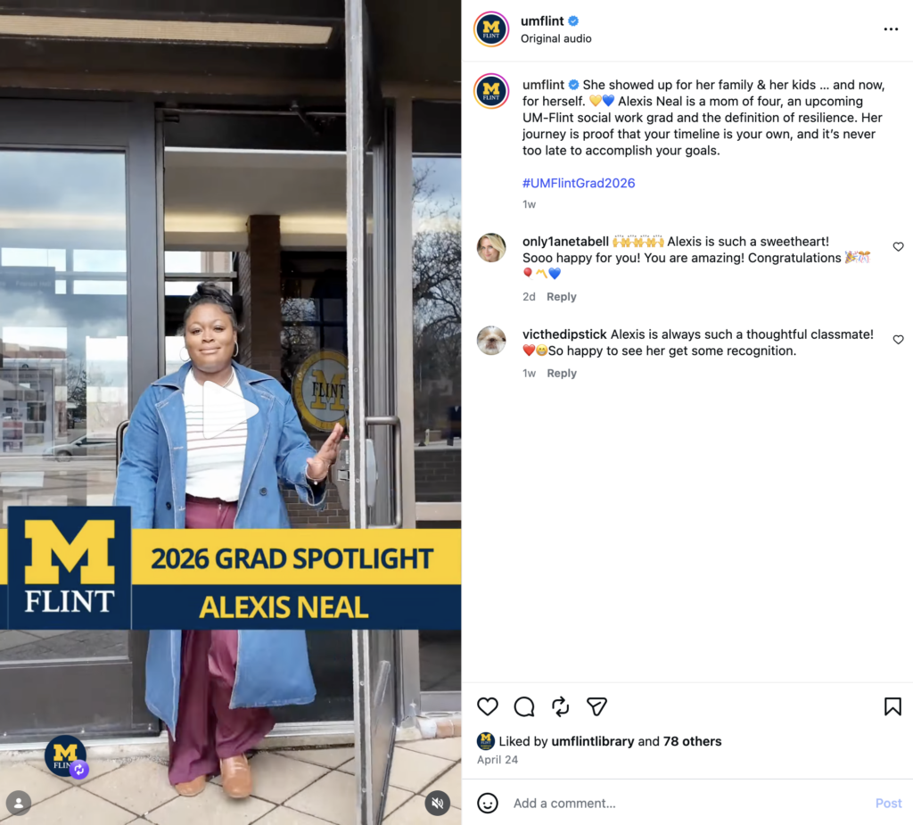 A screenshot of an Instagram video of "2026 Grad Spotlight: Alexis Neal."